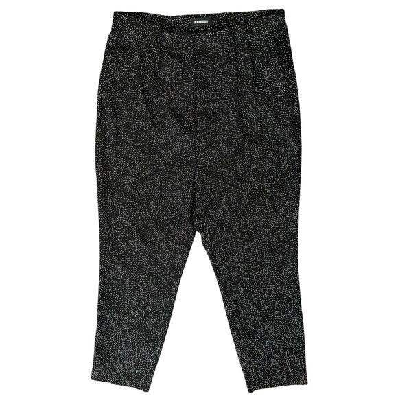 Express Black White Polka Dot Tapered Pleated Ankle High Rise Dress Pants sz 14 - Picture 1 of 11